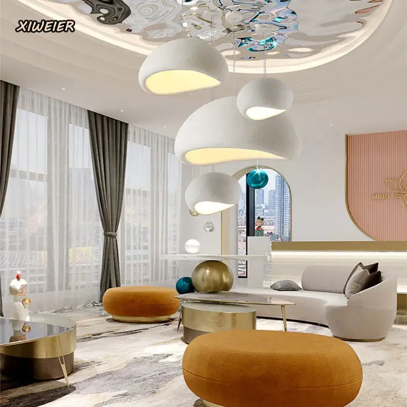 Modern matte white industrial wind chandelier bedroom pendant light with smooth rounded decorbites light industrial design