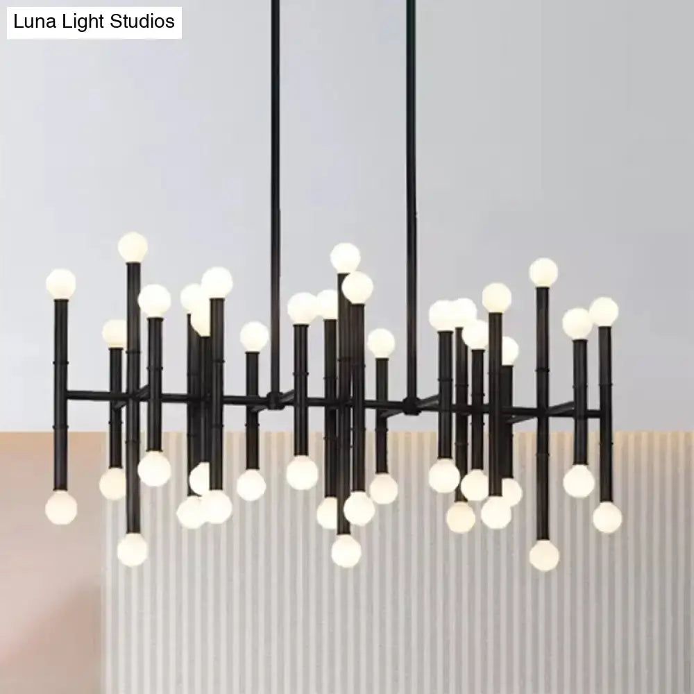 Black metal DecorBites Modern metal island light with 42 e12 e14 spherical bulbs in a multi-rod branching design