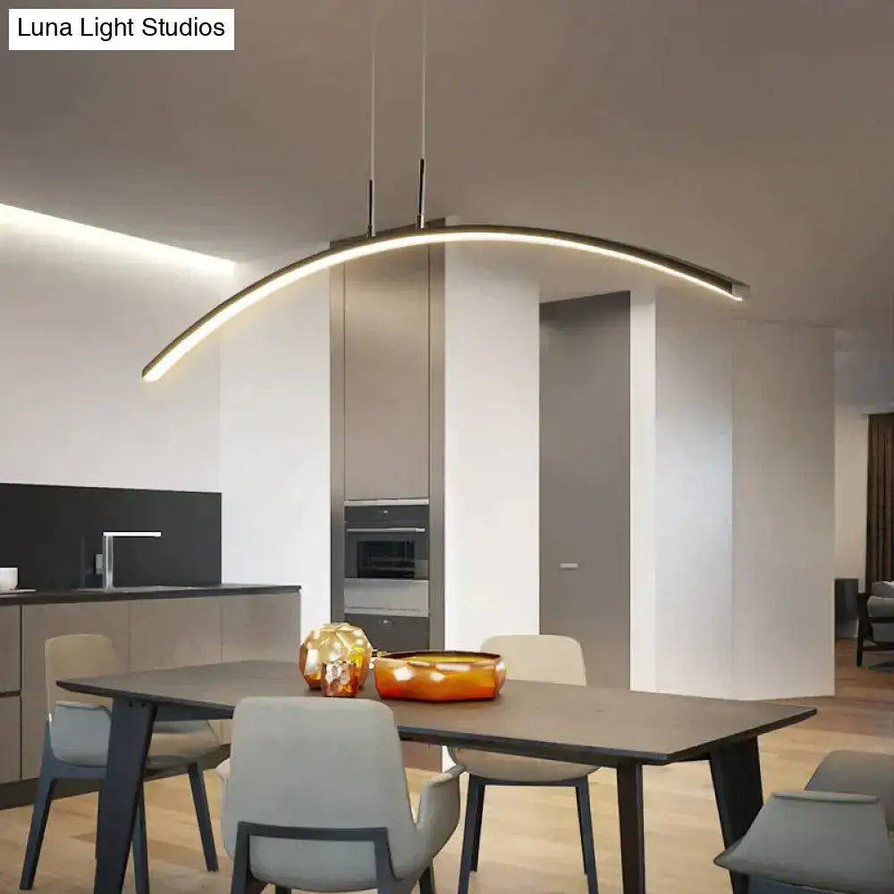 Modern metallic arc shape pendant lights with sleek frame and warm white led illumination for dining room use