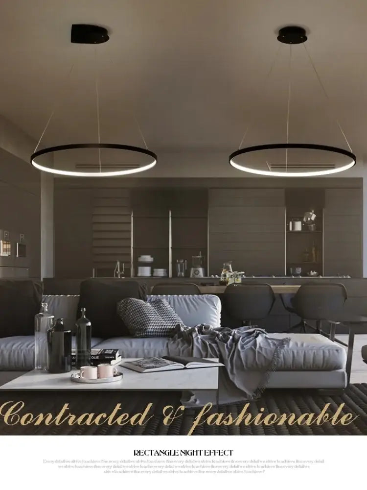 Modern black metallic decorbites circle rings led pendant lamp features sleek minimalist design for dining room decor