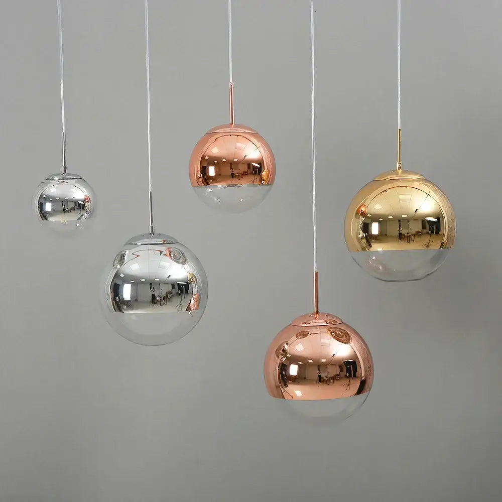 Modern metallic glass ball electroplate pendant light set in silver rose gold and brass with clear glass bases for kitchen decorbites glass ball