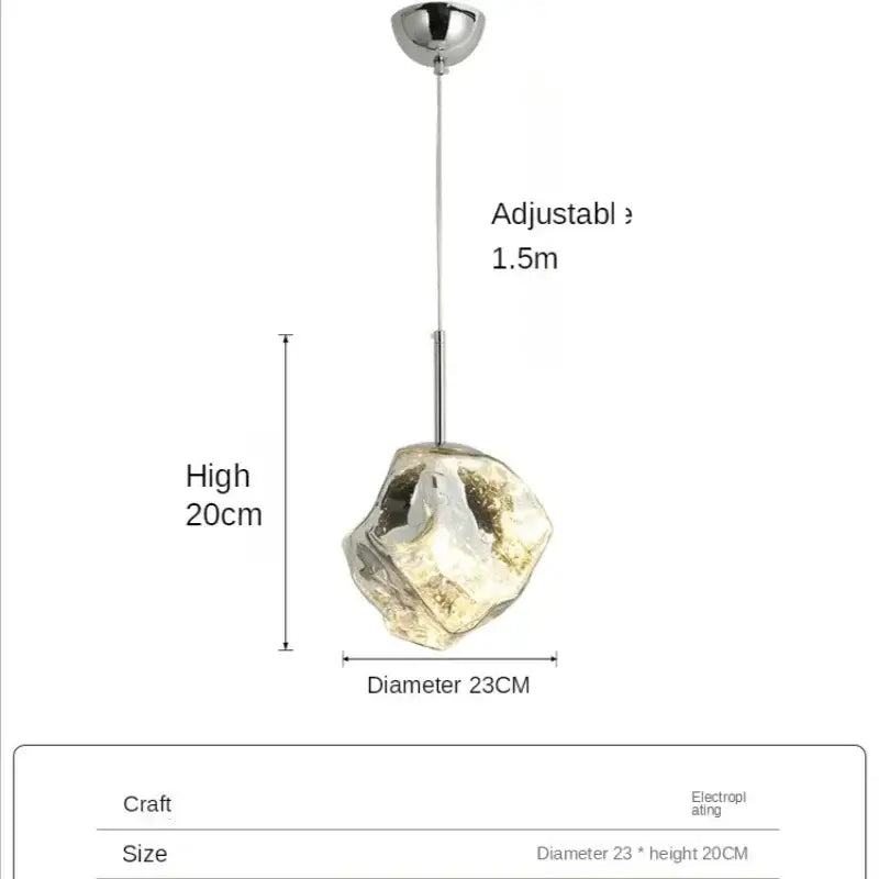 A modern metallic chrome ice glass pendant light with an adjustable 1.5m chain for dining room decorbites