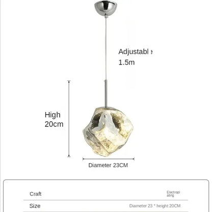 A modern metallic chrome ice glass pendant light with an adjustable 1.5m chain for dining room decorbites