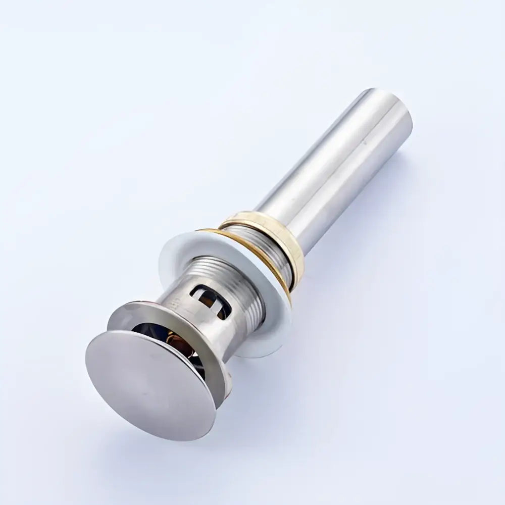 Modern metallic pop up bathroom basin waste stainless steel sink drain with sleek cylindrical design and polished finish