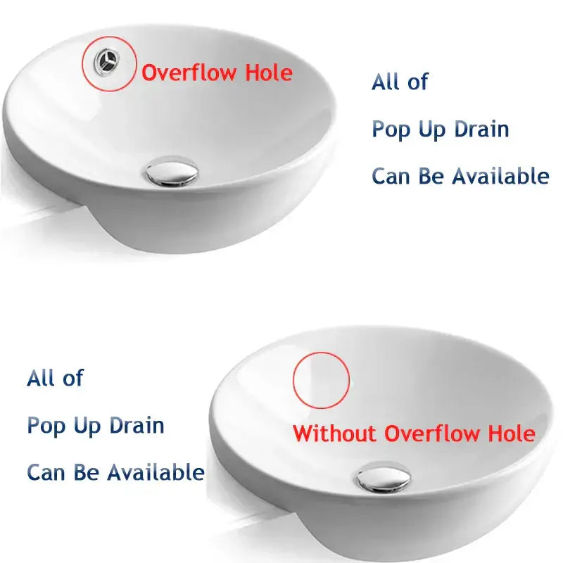 White ceramic bathroom basin with modern metallic pop up bathroom basin waste and chrome overflow hole option
