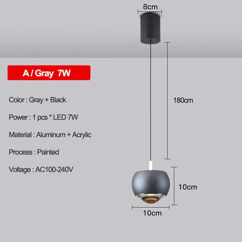 Gray and black painted aluminum and acrylic decorbites led pendant with sleek modern spherical design for bedroom kitchen bathroom