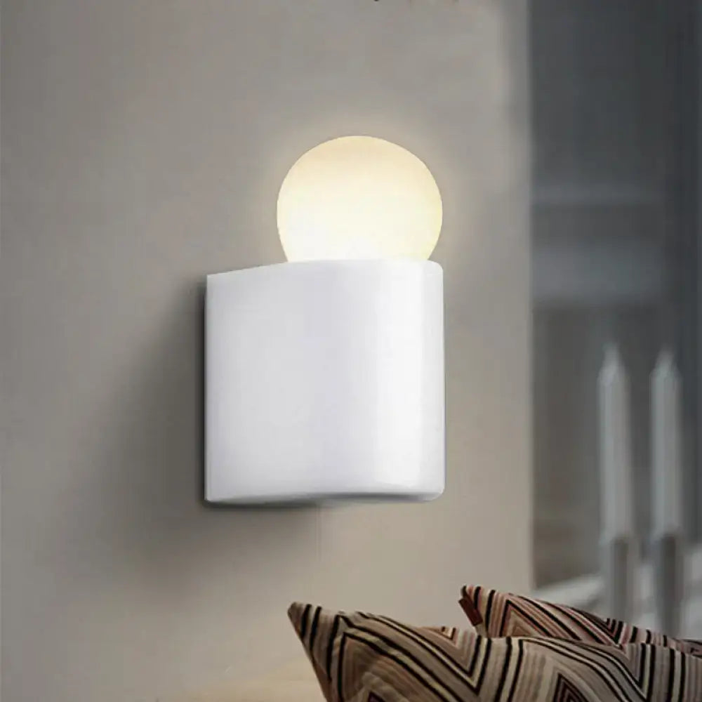 White square wall lamp with glowing milk glass ball suitable for small medium bedroom sconcelight use