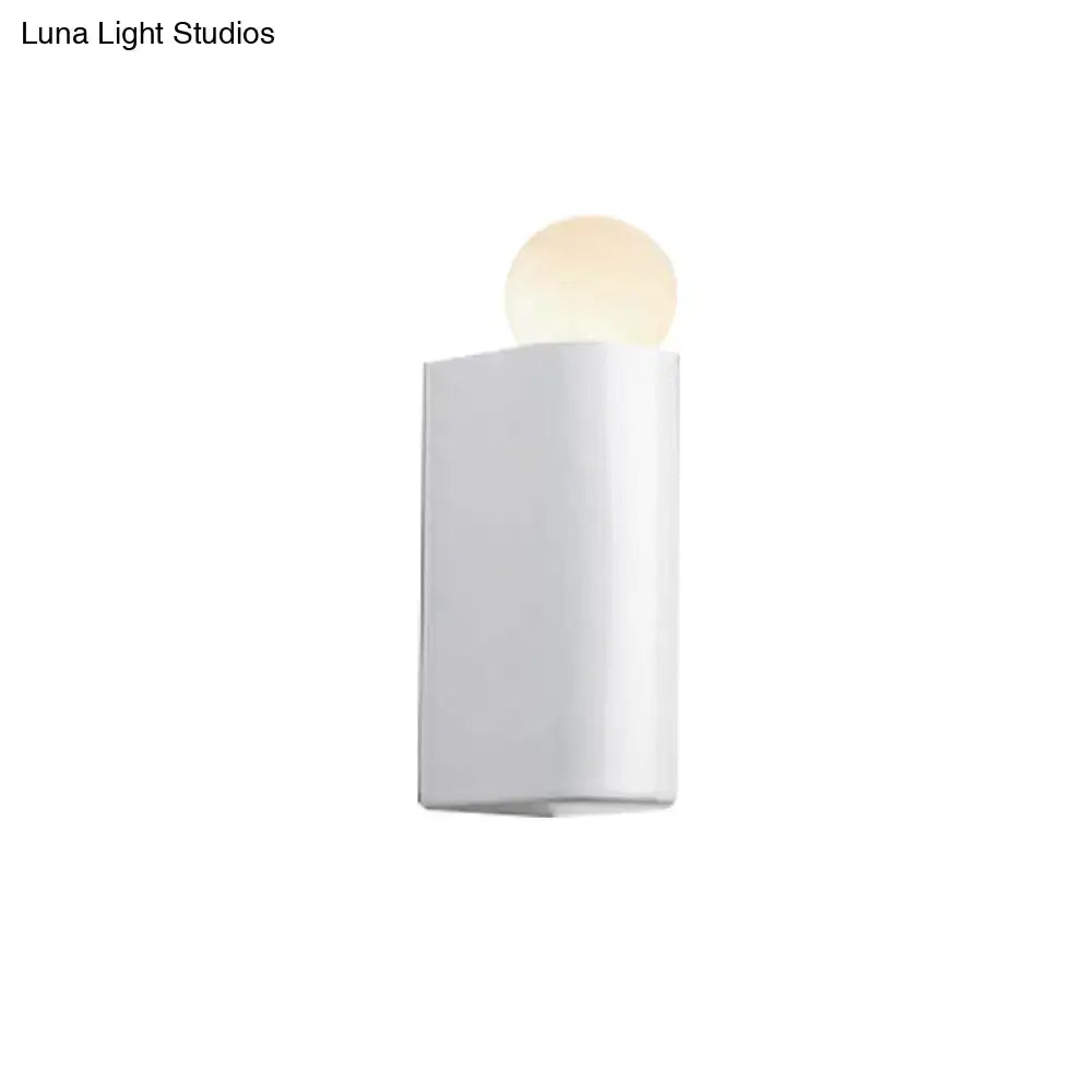 Modern milk glass wall lamp with a white rectangular sconce and frosted glass bulb for small medium bedrooms