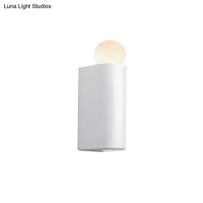 Modern milk glass wall lamp with a white rectangular sconce and frosted glass bulb for small medium bedrooms