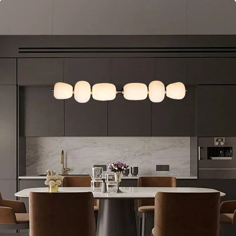 Modern milky white glass ball pendant light with five frosted oval shades for dining room decorbites glass ball pendant