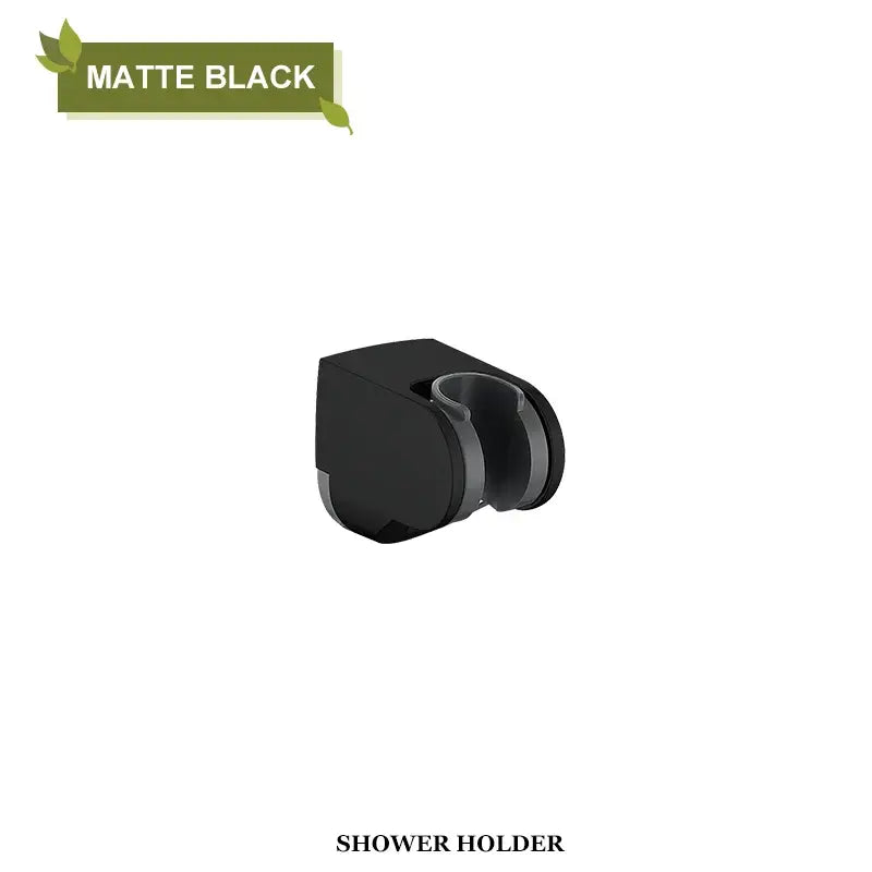 Modern minimalist matte black shower head holder with dual-clip mechanism for adjustable bathroom wall mount