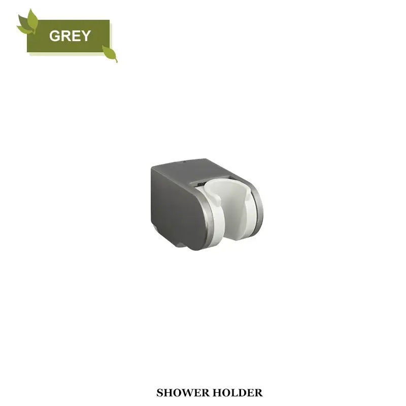 Modern minimalist grey plastic shower head holder with white inner grip for adjustable bathroom wall mount