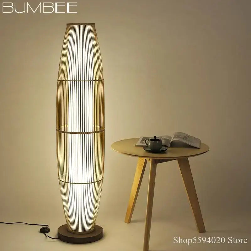 Modern minimalist bamboo floor lamp with warm diffused light and sleek cylindrical design for living room decorbites bamboo floor