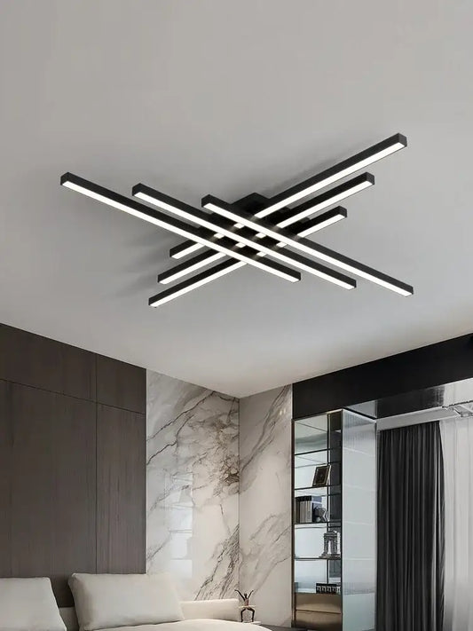 Modern minimalist black chandelier led ceiling light with intersecting rectangular bars for living room decorbites black chandelier