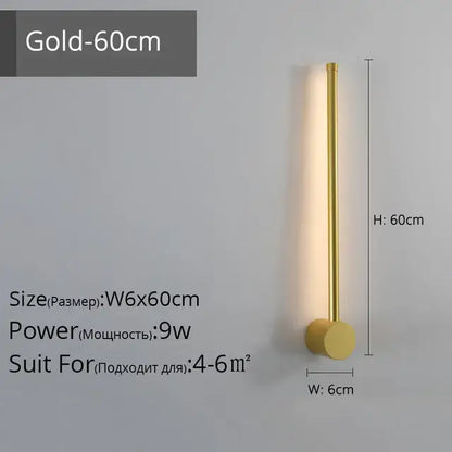 Gold-colored 60cm tall modern wall lights with sleek cylindrical design and circular base for decorbites creative staircase wall