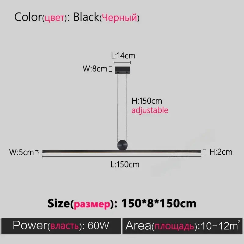 Modern minimalist black dimmable led ceiling chandelier with adjustable length for dining room decorbites dimmable led