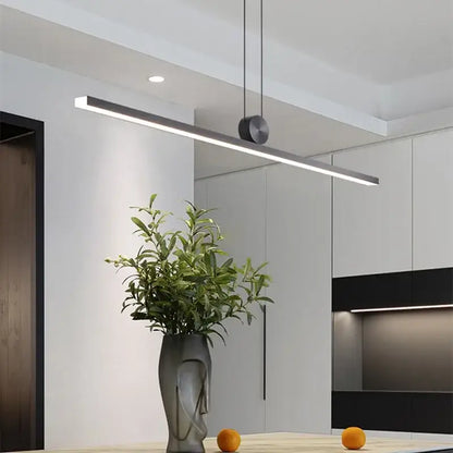 Modern minimalist black dimmable led ceiling chandelier with sleek rectangular design for dining room decorbites dimmable led