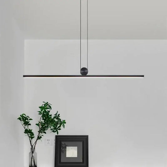 Modern minimalist black dimmable led ceiling chandelier with a sleek linear design and spherical pendant for dining room decorbites dimmable led