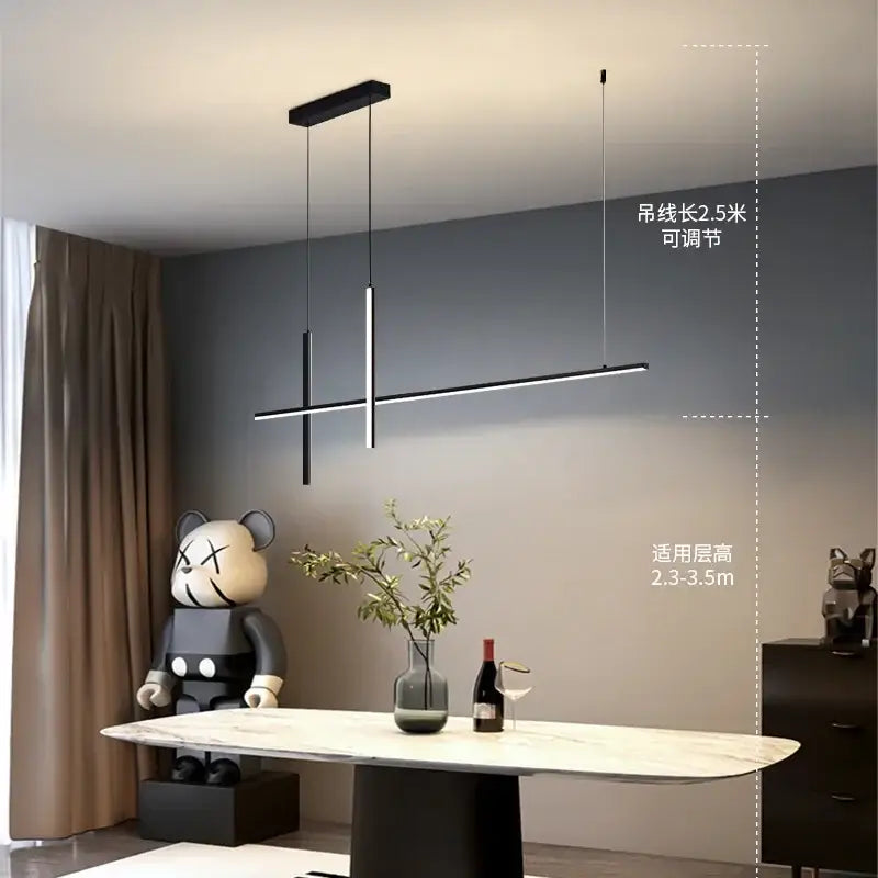 Modern black minimalist dimmable led pendant light with sleek linear design and adjustable hanging length for kitchen decorbites pendant lights