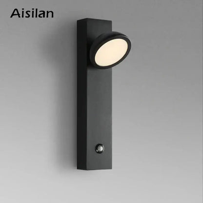 Modern minimalist black dimmable led wall lamp with sleek rectangular base and circular illuminated head for bedroom decorbites dimmable led
