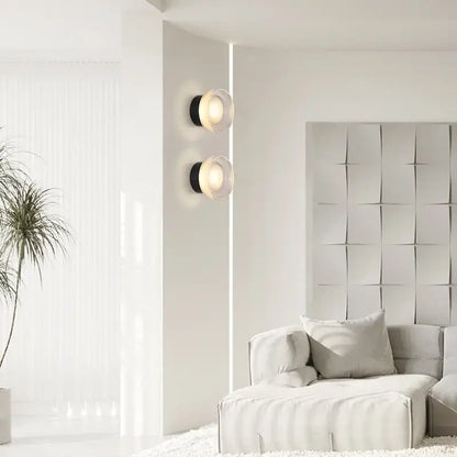 Modern minimalist black elegant glass led wall sconce with frosted glass shades and circular bases for bedroom decorbites elegant glass