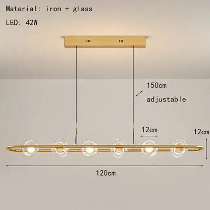 Gold-toned pendant light with five clear glass globe bulbs and adjustable iron frame glass led chandelier pendant for bedroom