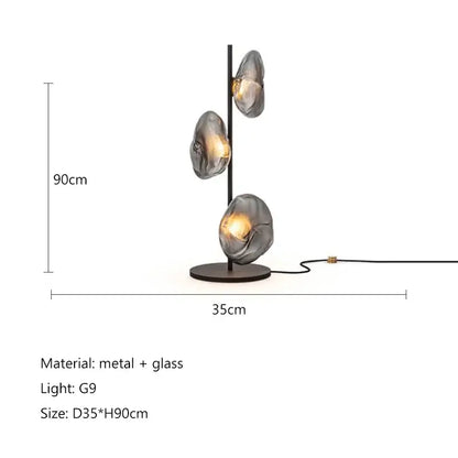 Modern minimalist black floor lamp with three translucent gray glass shade led shells on sleek metal stand for home decor