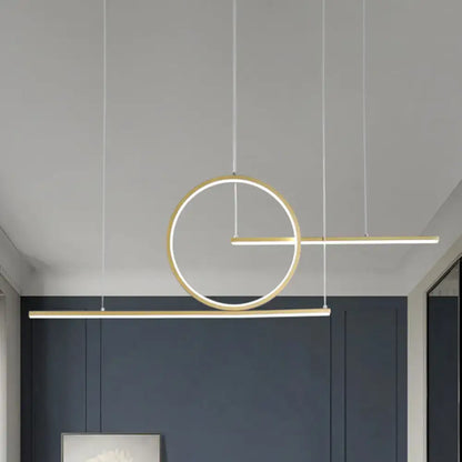 Modern gold-toned geometric pendant light with black gold metal dual lines 220v-240v 110v-120v led island fixture
