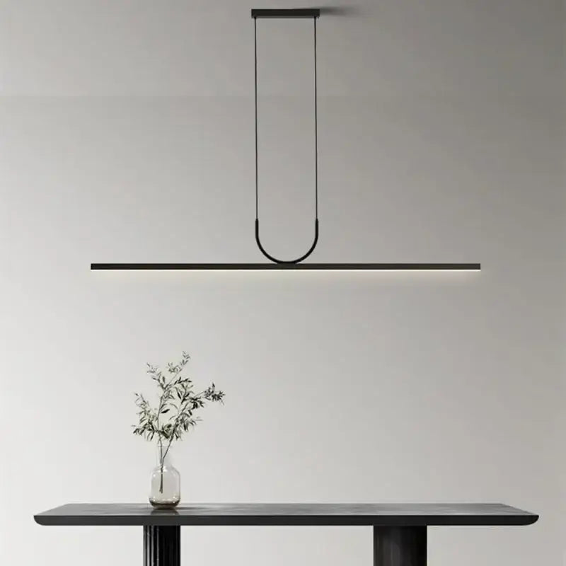 Modern minimalist black led ceiling chandelier with sleek linear design and subtle glowing illumination for kitchen island decorbites black led