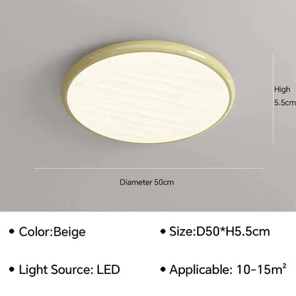 Beige circular decorbites led ceiling light with textured diffused surface and smooth edges for modern bedroom decor