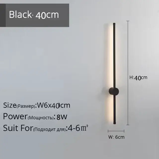 Black 40cm modern minimalist wall lamp with sleek vertical decorbites led strip for staircase lighting