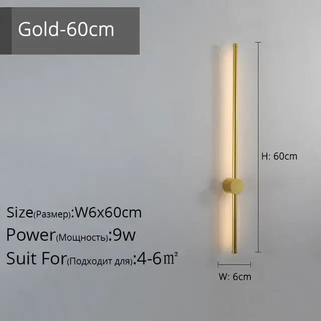 Modern minimalist gold wall lamp with sleek vertical bar and circular base for decorbites led strip wall lighting