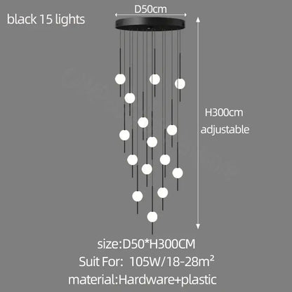 Modern minimalist black and white decorbites creative led chandelier with 15 spherical lights for living room decor