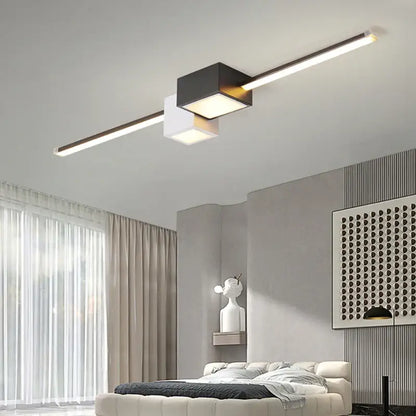 Modern minimalist black and white decorbites led ceiling light with geometric design and two illuminated rectangular panels