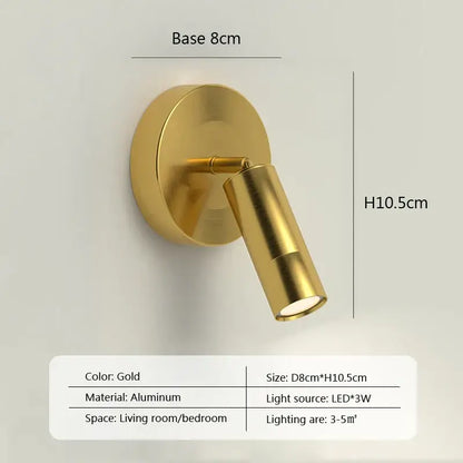 Gold-finished aluminum wall lamp with sleek cylindrical design and adjustable head modern minimalist led wall lamp
