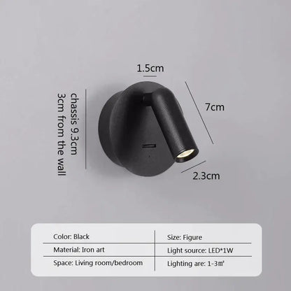 Modern minimalist black iron led wall lamp with angular design and adjustable beam angle for bedroom spotlighting