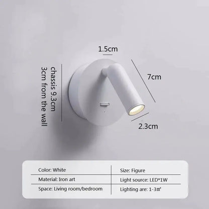 White iron art wall lamp with led light source featuring a modern minimalist black and white design for bedrooms
