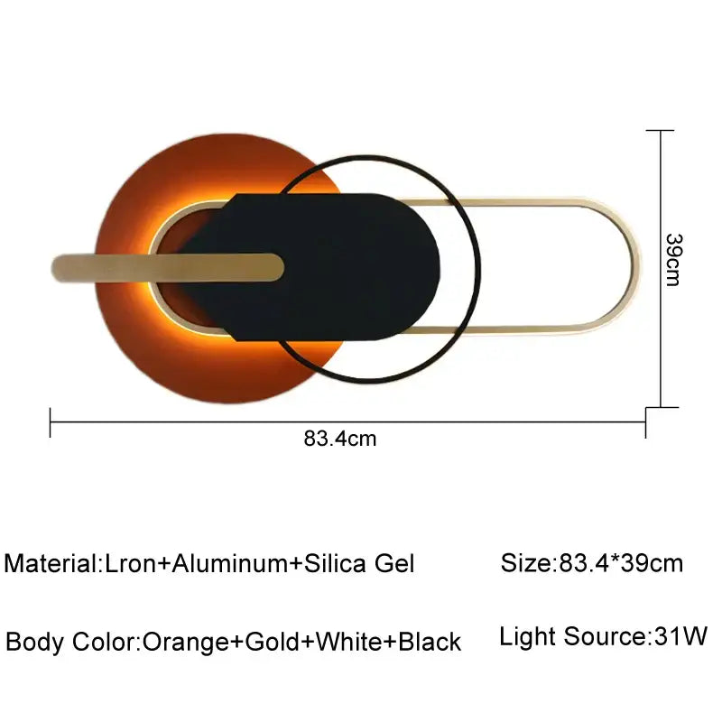 Modern minimalist black and white led wall lamp with orange base and gold frame decorbites led wall for bedroom living room
