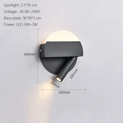 Modern minimalist black led wall lamp usb with angular spotlight and integrated circular diffuser for bedroom sconce