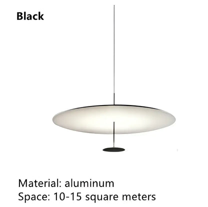 Modern minimalist black and white saucer pendant light with sleek aluminum frame and frosted glass for cord pendant installation