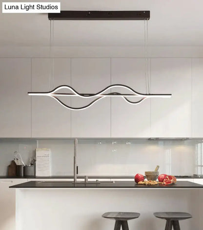 Modern minimalist black and white wave led ceiling light with adjustable chain cord and color temperature for kitchen pendant