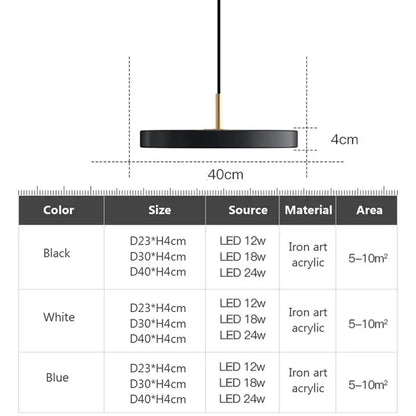 Black circular pendant light with sleek iron art acrylic design and gold-toned rod for decorbites led study bedroom