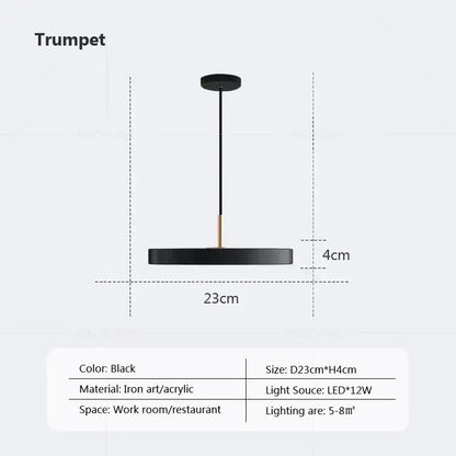 Black modern pendant light with sleek iron and acrylic design featuring led bulb for decorbites led study disc lighting