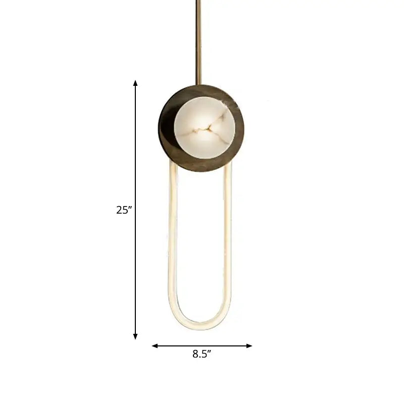 Modern minimalist bronze and white oval wall lamp with brass metal frame and marble glass shade for bedroom use