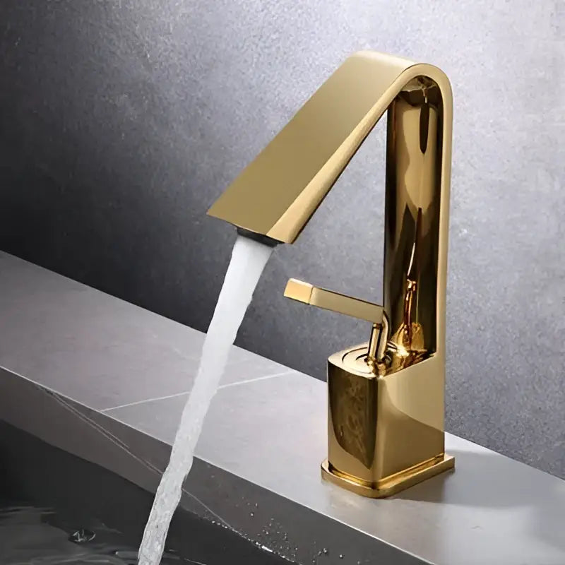 Modern minimalist brush gold basin faucet with sleek rectangular spout and polished finish for bathroom sink decorbites brush gold