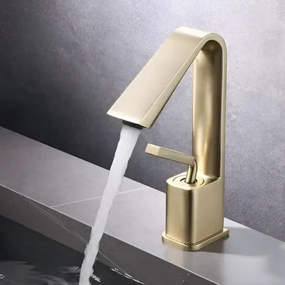 Modern minimalist brush gold basin faucet with sleek rectangular spout for bathroom sink mixer tap decorbites brush gold