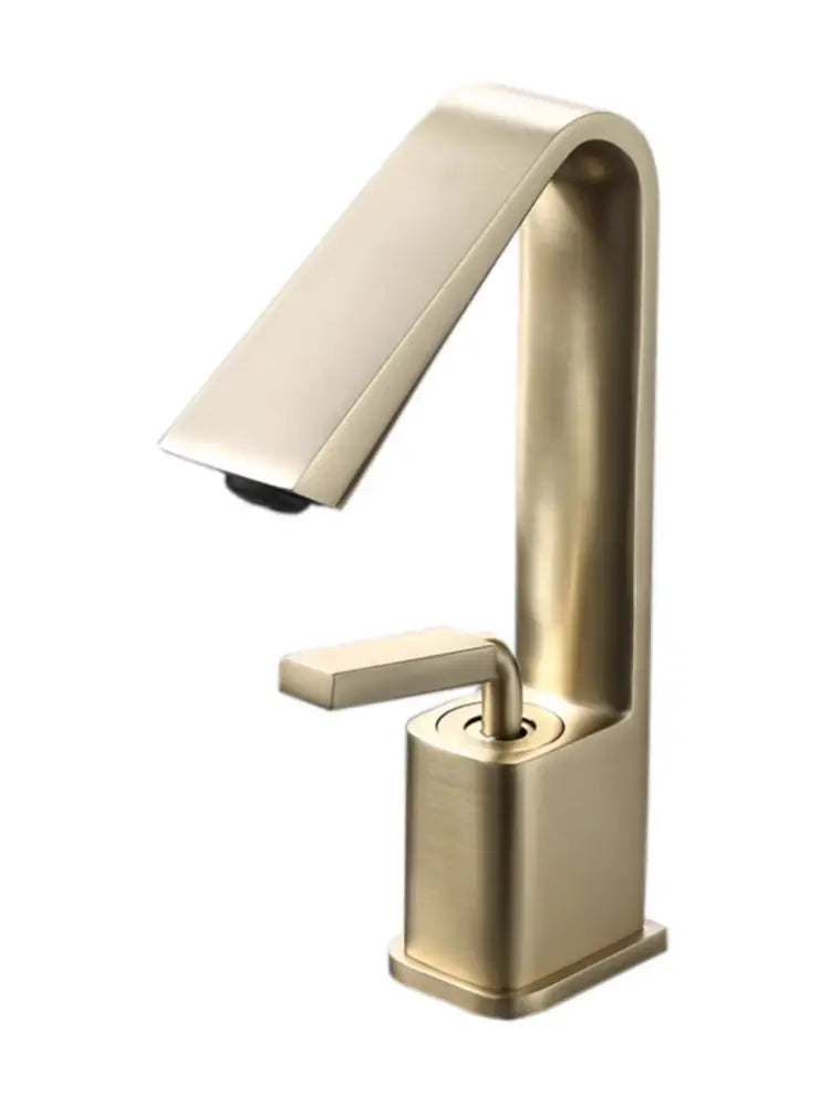 Modern minimalist brush gold basin faucet with brushed brass finish and single lever handle for bathroom sink mixer tap