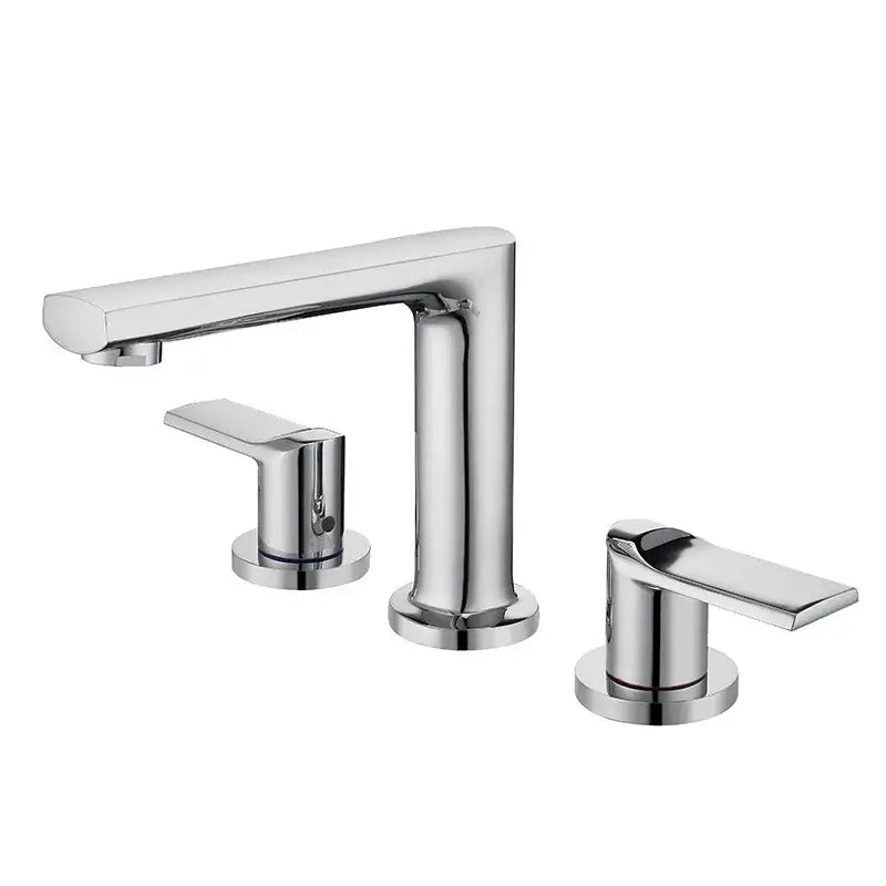 Modern minimalist brush gold widespread basin faucet with chrome finish and two handles from decorbites brush gold collection