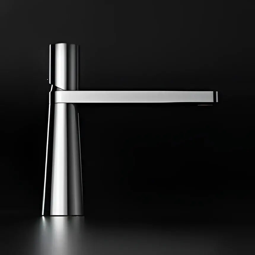 Modern minimalist brushed gold basin faucet with chrome finish and sleek cylindrical spout by decorbites brushed gold