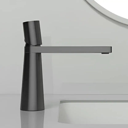 Modern minimalist basin faucet in matte black with sleek long spout complements decorbites brushed gold style